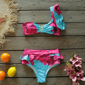 Conjunto Biquíni  Hot Pants Estampado Floral Top com Babado - Kauai