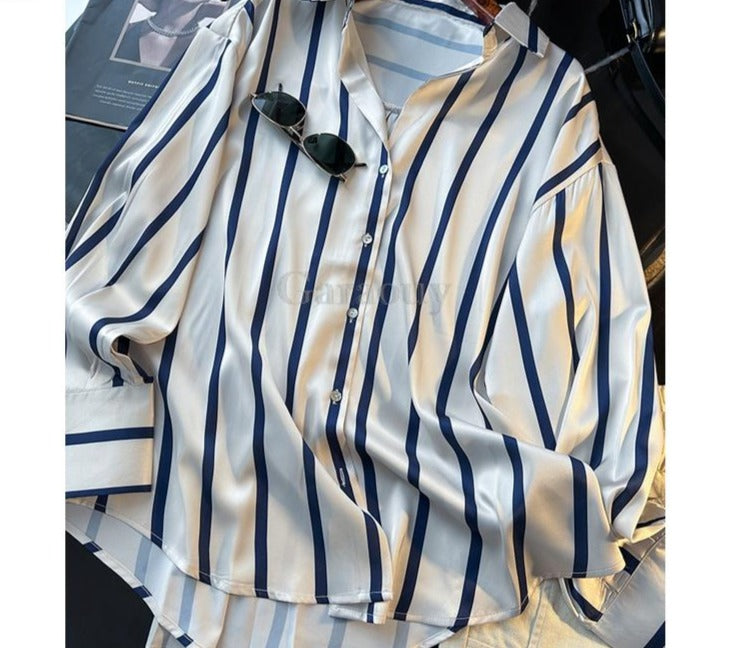 Camisa Feminina Manga Longa  Listrada Cetim