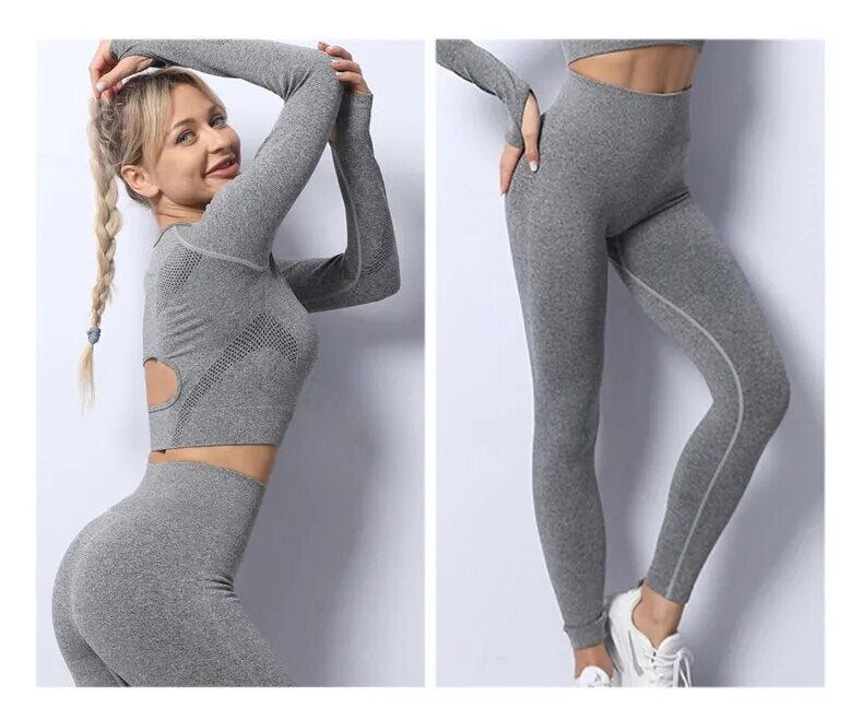 Conjunto Moderna Fitness Feminino Calça Legging e Cropped Manga Longa