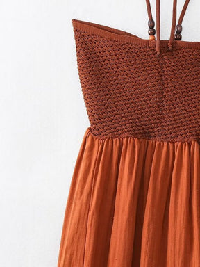 Vestido Longo Halter Amarração no Pescoço Bojo Crochê