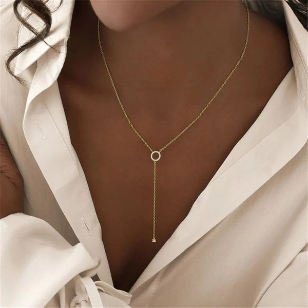 Colar Gargantilha Delicado Banhado em Ouro com Pingente Zircônia Moderna
