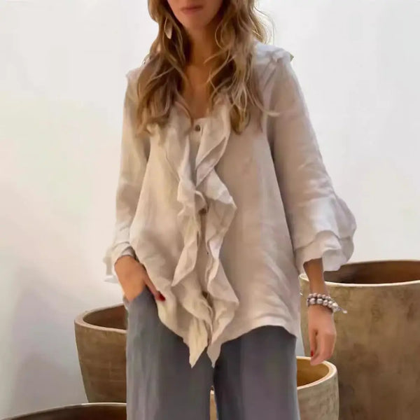 Blusa Feminina Manga 3/4 com Babados Moderna Brisa