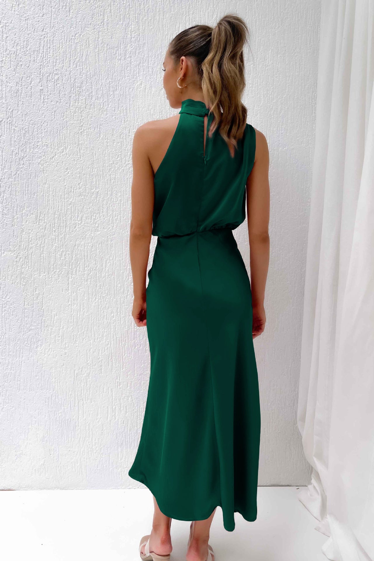 Moderna Allure - Vestido Longo de Festa Drapeado em Cetim Verde