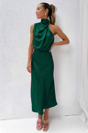 Moderna Allure - Vestido Longo de Festa Drapeado em Cetim Verde