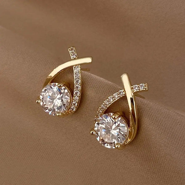 Brinco X Banhado a Ouro com Pedra Zircônia Moderna Elyse