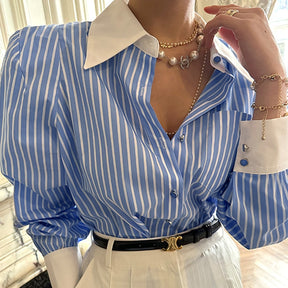 Camisa Feminina Elegante Manga Longa Listrada - Steward