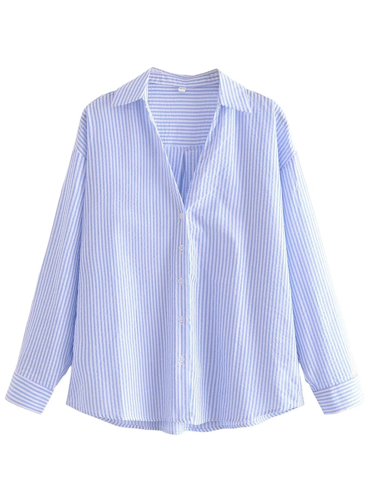 Moderna Ocean - Camisa Feminina Listrada Azul e Branco Manga Longa