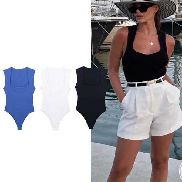 Body Feminino Manga Cavada Decote Quadrado Elegante Zaya