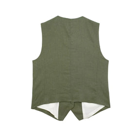 Moderna Maevy - Conjunto Feminino Alfaiataria Short e Colete Verde Militar em Linho