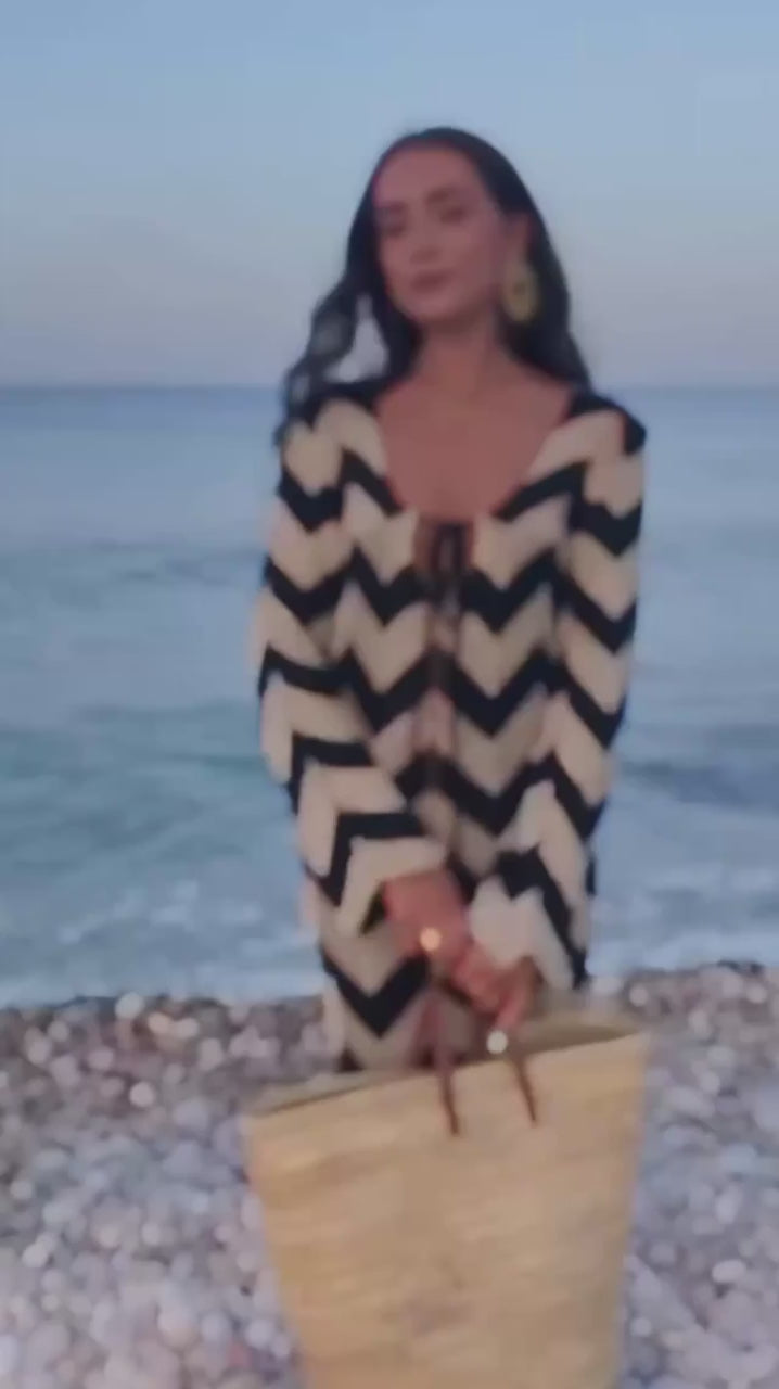 Saída de Praia Vestido Longo Tricot Listrado Moderna Capri